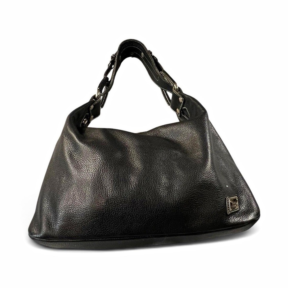 Santo Marinella Black Leather Hobo Shoulder Bag Zip Lined Crescent Handbag